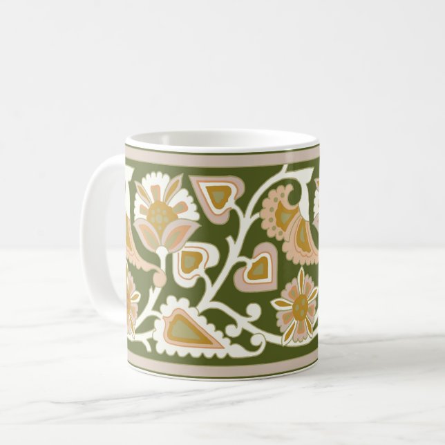 Oliven und Pfirsichfarben Tasse Blumencoffee (Vorderseite Links)
