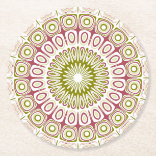 Oliven- und Rosen-Mandala-Muster Runder Pappuntersetzer