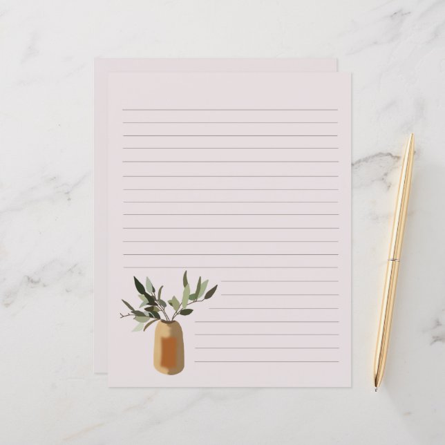 Olivenbaum in Vase gesäumtem Schreibpapier (Vorderseite/Rückseite Beispiel)