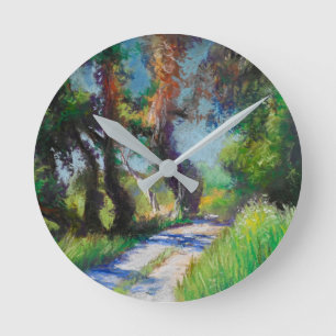 Olivenbäume am Meer – mediterranes Pastell Runde Wanduhr
