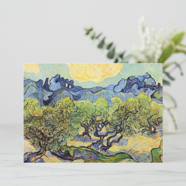 Olivenbäume mit Alpillen von Vincent van Gogh Einladung (Stehend Vorderseite)
