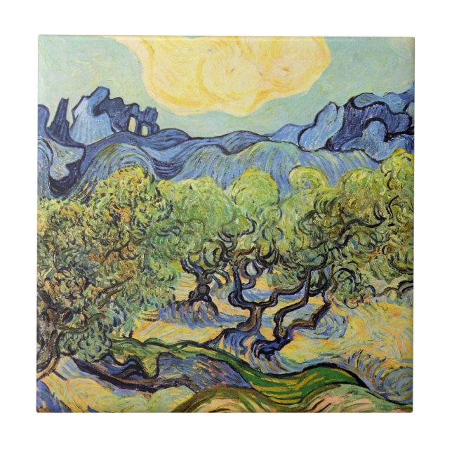 Olivenbäume mit Alpillen von Vincent van Gogh Fliese (Vorderseite)