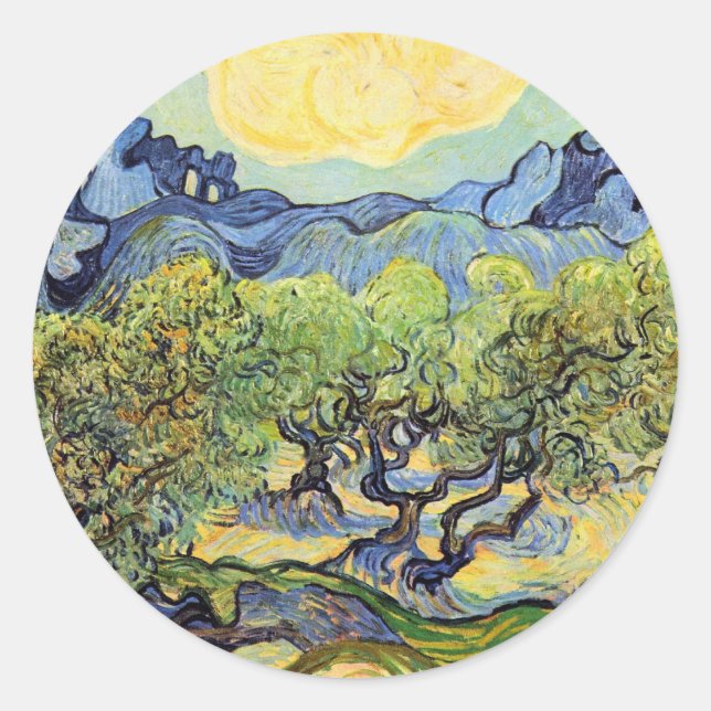 Olivenbäume mit Alpillen von Vincent van Gogh Runder Aufkleber (Vorderseite)