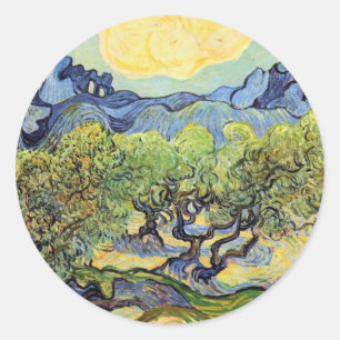 Olivenbäume mit Alpilles von Vincent van Gogh Runder Aufkleber