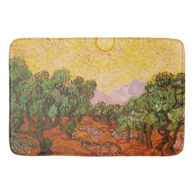 Olivenbäume mit gelbem Himmel u. Sun durch Van Badematte (Vorderseite)