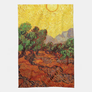 Olivenbäume mit gelbem Himmel und Sonne Handtuch