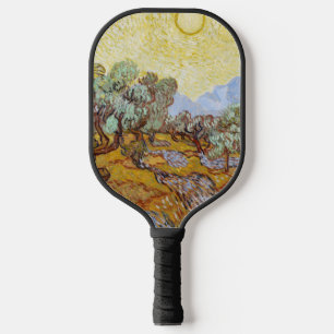 Olivenbäume mit gelbem Himmel und Sonne Pickleball Schläger