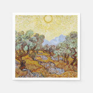 Olivenbäume mit gelbem Himmel und Sonne Serviette