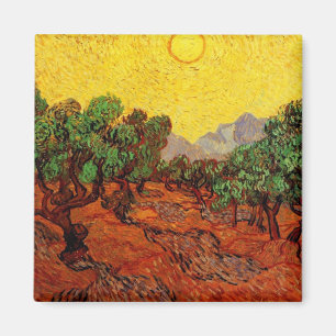 Olivenbäume mit gelbem Himmel und Sonne Van Gogh Magnet