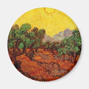 Olivenbäume mit gelbem Himmel und Sun Van Gogh Magnet