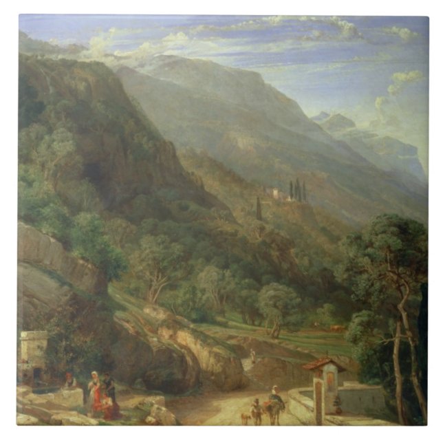 Olivenbaumgruppen bei Varenna, See Como, Italien, Fliese (Vorderseite)