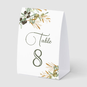 Olivenblätter Goldzweig Hochzeitstisch Nummer Tischaufsteller