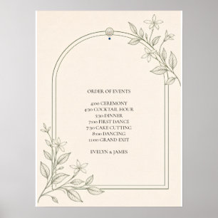 Olivenbotanische Hochzeitsablauf-Liste Poster