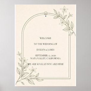 Olivenbotanisches Hochzeits-Willkommensschild Poster