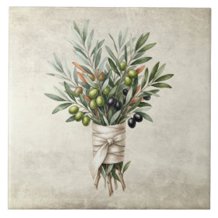Olivenbouquet Mittelmeer-Aquarelle Rustikal Fliese