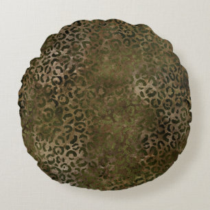 Olivenbraun-Leopard-Druck Rundes Kissen