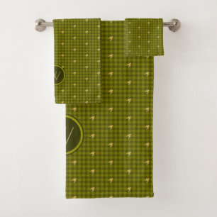 Olivenfarbene Houndstooth-Handtuchgarnitur mit gol Badhandtuch Set