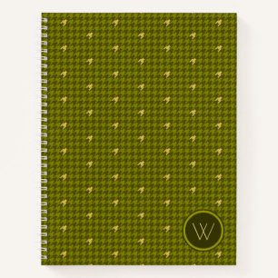 Olivenfarbener Houndstooth-Notizblock mit goldenen Notizbuch