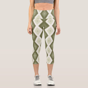 Olivengrünes Rautenmuster Capri Leggings