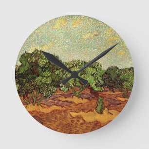 Olivenhain, blauer Himmel von Vincent van Gogh Runde Wanduhr