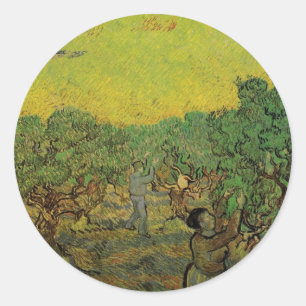 Olivenhain mit Erntearbeitern, Vincent van Gogh Runder Aufkleber