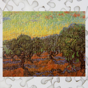 Olivenhain, orangener Himmel von Vincent van Gogh