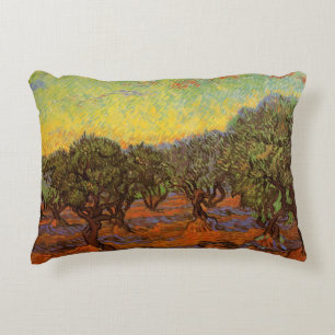 Olivenhain, orangener Himmel von Vincent van Gogh Dekokissen