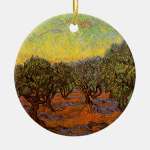 Olivenhain, orangener Himmel von Vincent van Gogh Keramikornament