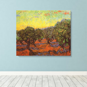 Olivenhain, orangener Himmel von Vincent van Gogh Leinwanddruck