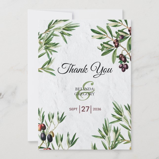 Olivenhaine Blätter Griechische Insel Hochzeit im  Dankeskarte (Vorderseite)