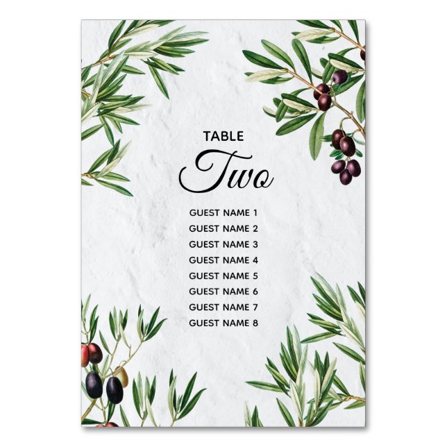 Olivenhaine Blätter Griechische Insel Hochzeit im  Tischnummer (Vorderseite)