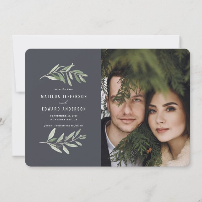 Olivenhaine Foto Salbei Hochzeit Ankündigung (Vorderseite)