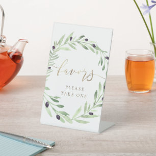 Olivenkranz in Aquarellfarbe begünstigt Schild