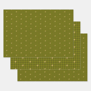 Olivenöl mit Gold Hahnentrittmuster Wrapping Pape Geschenkpapier Set