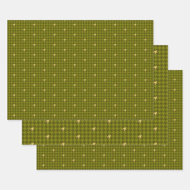 Olivenöl mit Gold Hahnentrittmuster Wrapping Paper Geschenkpapier Set (Set)