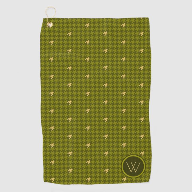 Olivenöl mit Green Accent Hahnentrittmuster Golf H Golfhandtuch (Vorderseite)