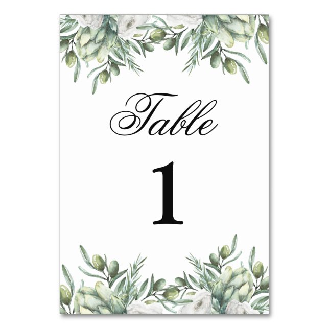Olivenöl-Tischnummer. Italienische Hochzeit. Somme Tischnummer (Vorderseite)