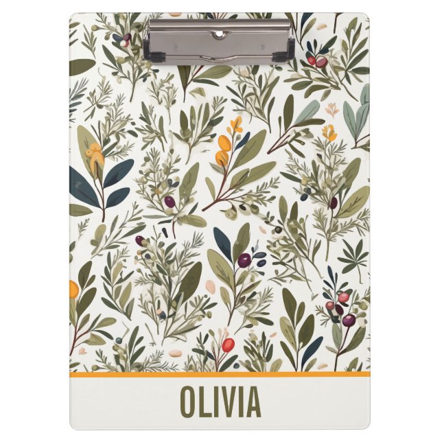 Olivenöl und Kräuter Minimal Elegante Personalisie Klemmbrett (Vorderseite)