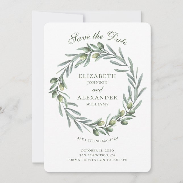 Olivenöl verlasse Kranz. Italienische Hochzeit spe Einladung (Vorderseite)