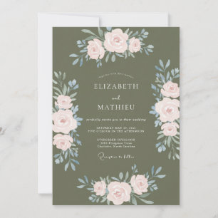 Olivenstille-Hochzeit in Petal-Design Einladung