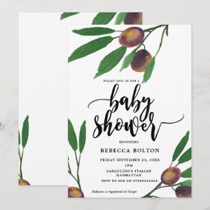 Oliventlaupe, moderne Babydusche Einladung