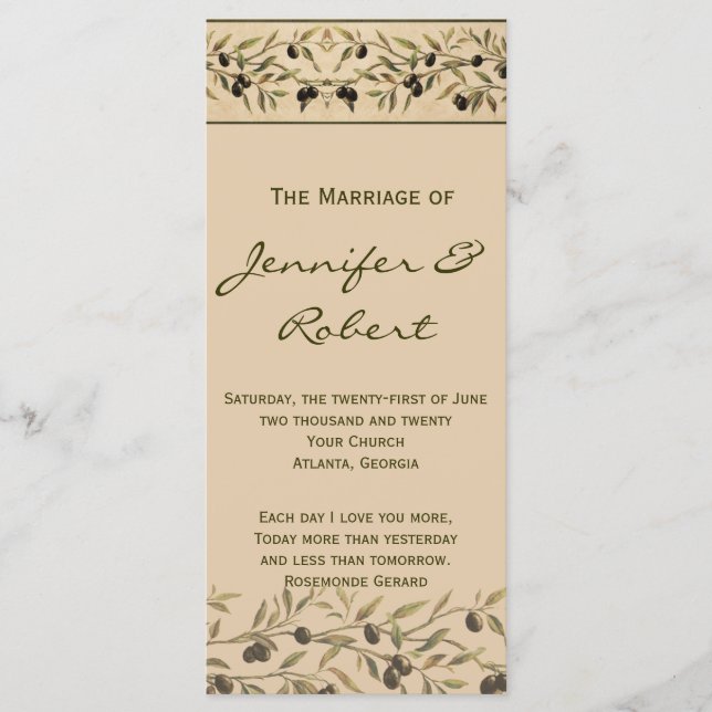 Olivenzweig: Ein Hochzeitsprogramm für toskanische Programm (Vorderseite)