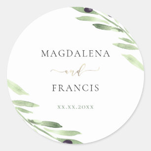 Olivenzweig Hochzeitsplatz Runder Aufkleber