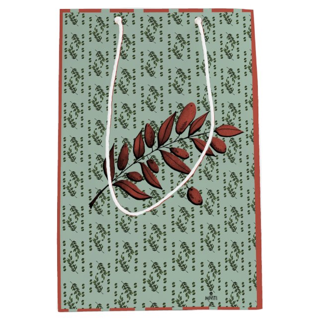 Olivenzweig in Olive Mittlere Geschenktüte (Vorderseite)