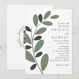 Olivenzweig Mittelmeercharme QR Code Hochzeit Einladung