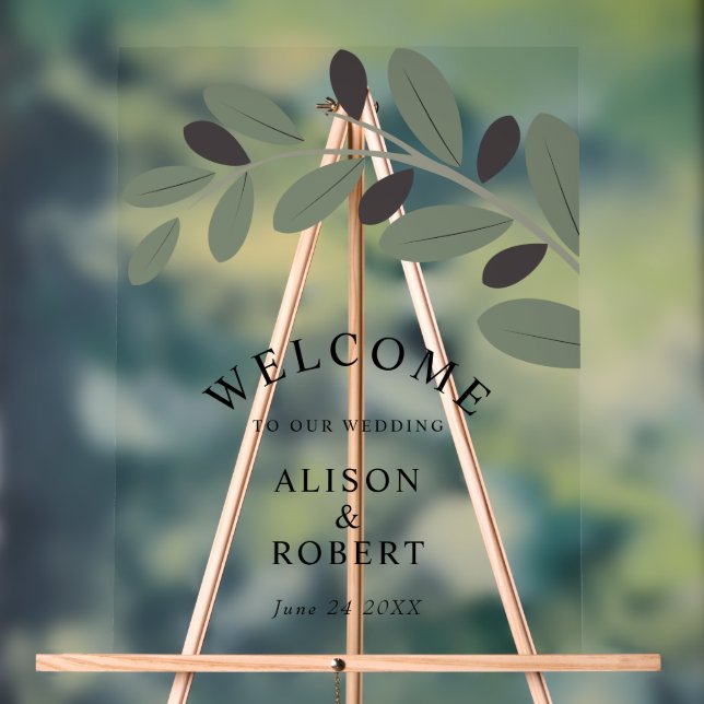 Olivenzweig Mittelmeerhochzeit Begrüßungszeichen Acrylschild (Neutral)