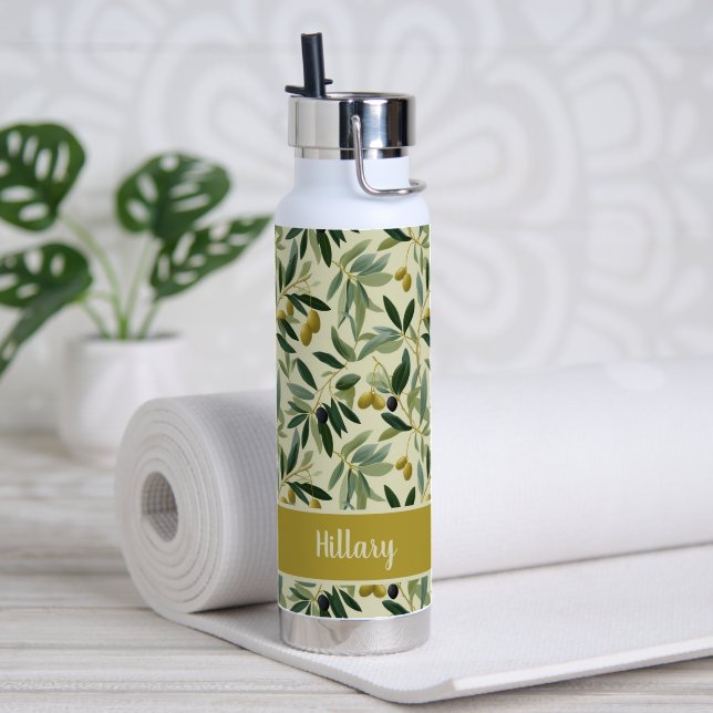 Olivenzweig-Monogramm-Name  Trinkflasche (Yoga (gedreht)