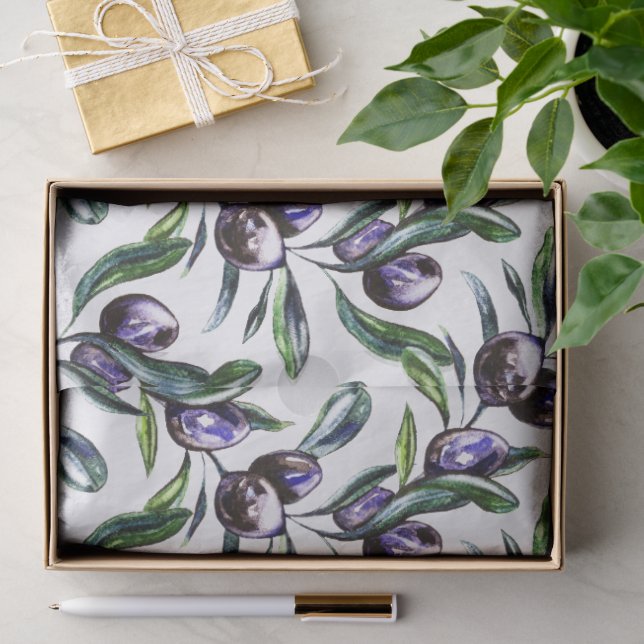 Olivenzweig Wasserfarbenmuster  Seidenpapier (Geschenk)