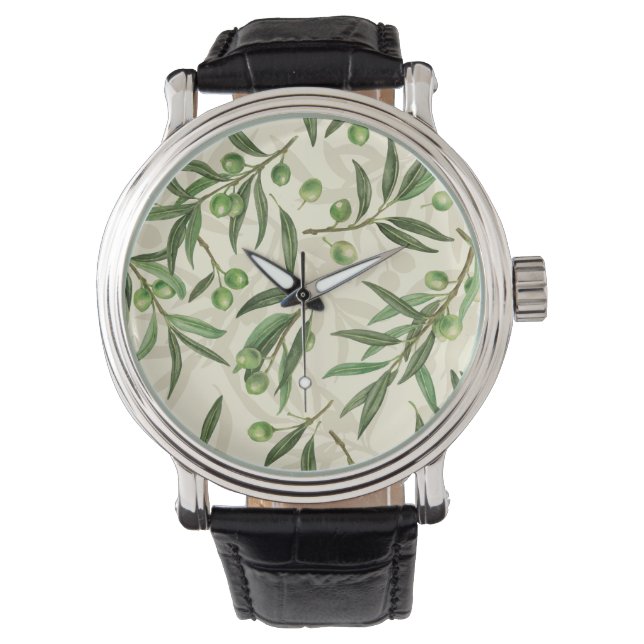 Olivenzweige Aquarell Armbanduhr (Vorderseite)