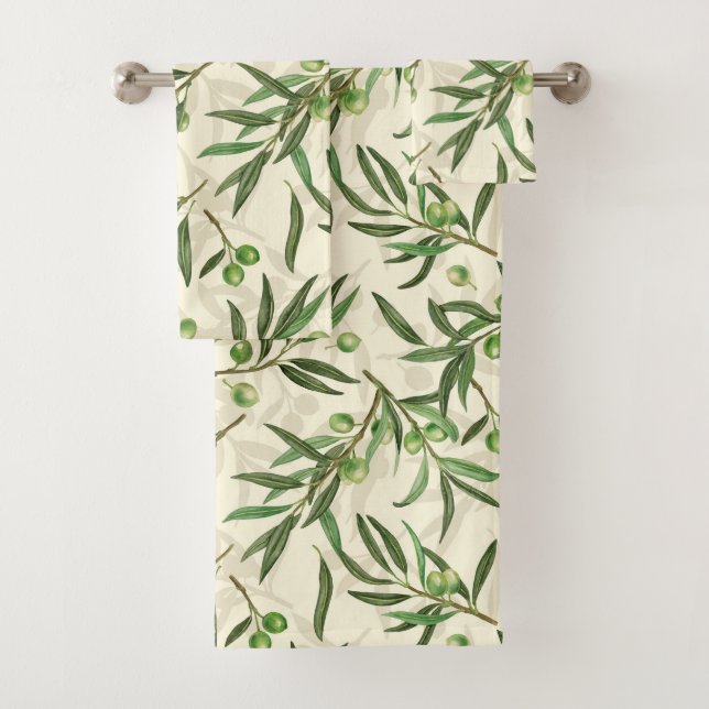 Olivenzweige Aquarell Badhandtuch Set (Insitu)